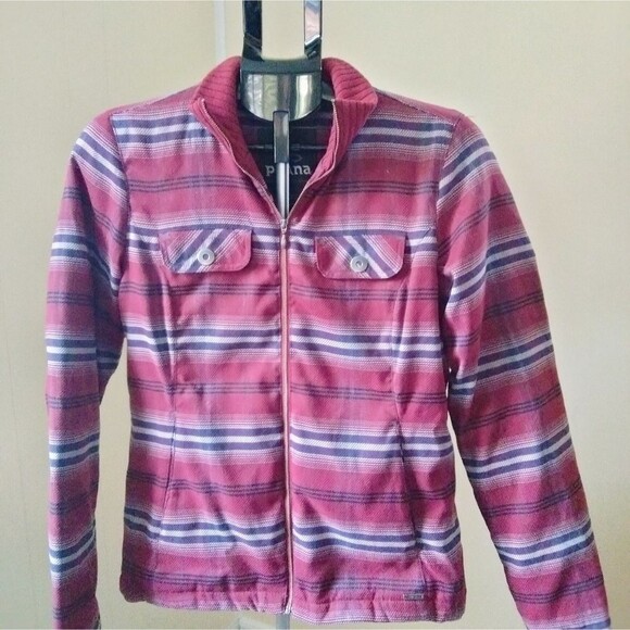 Prana Women's Small Showdown Bomber Jacket Red Plaid full zip coat - Picture 1 of 8